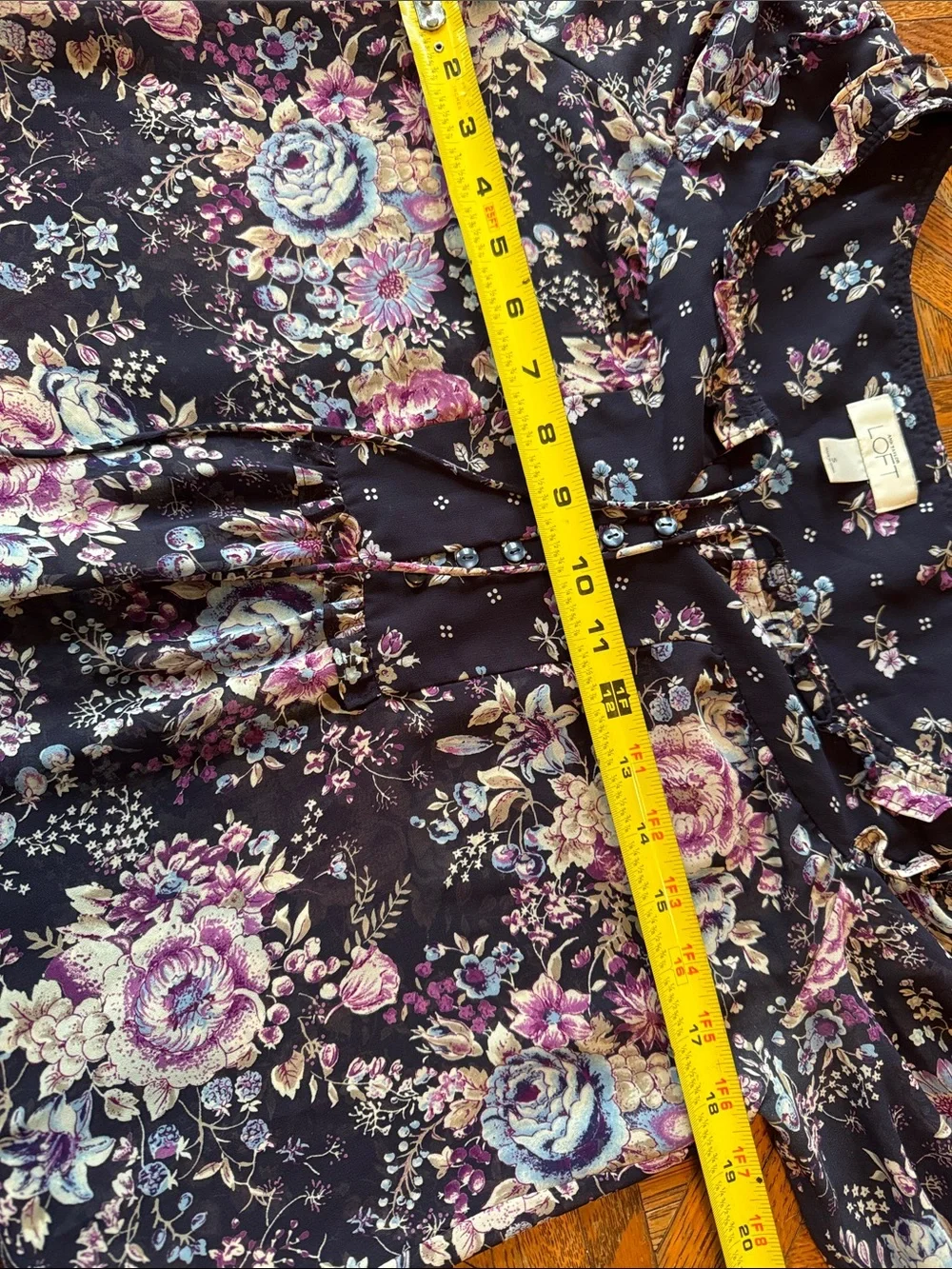 LOFT Navy Floral Puff-Sleeve Peasant Blouse